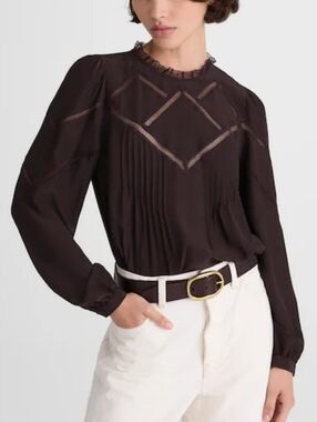 Madewell Lace Insert Mock Neck Long Sleeve Top In Molasses Size Small